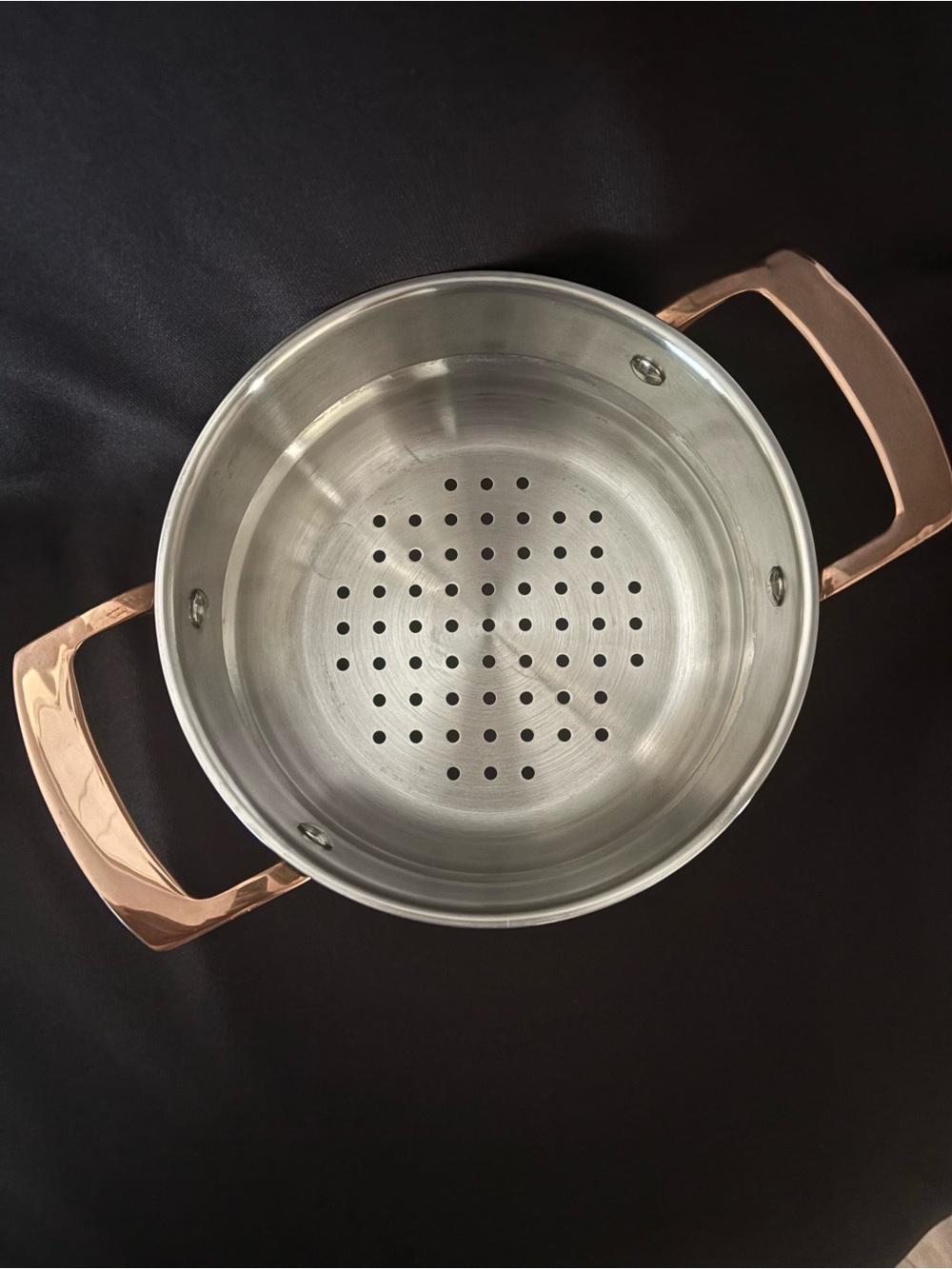 Viking Stainless Steel Steamer Insert Pot with Copper Rose Gold Handles